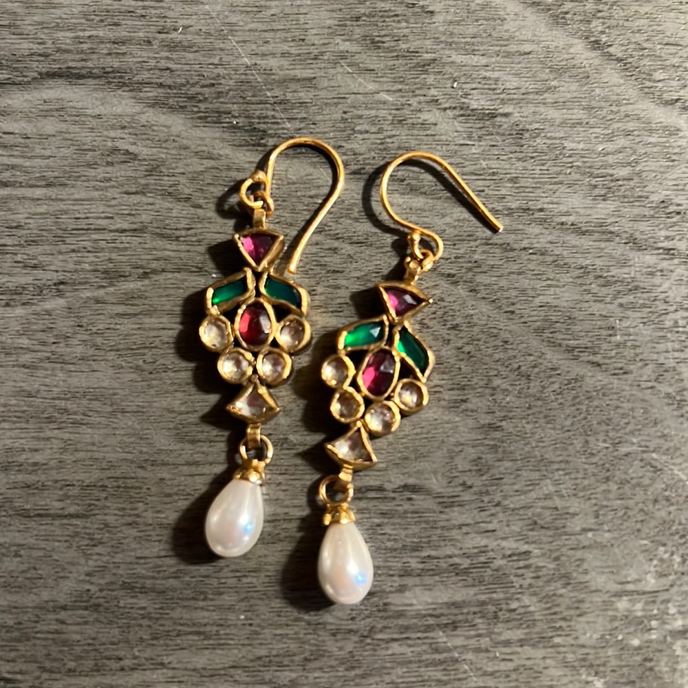 Semi precious stones and pearl earrings